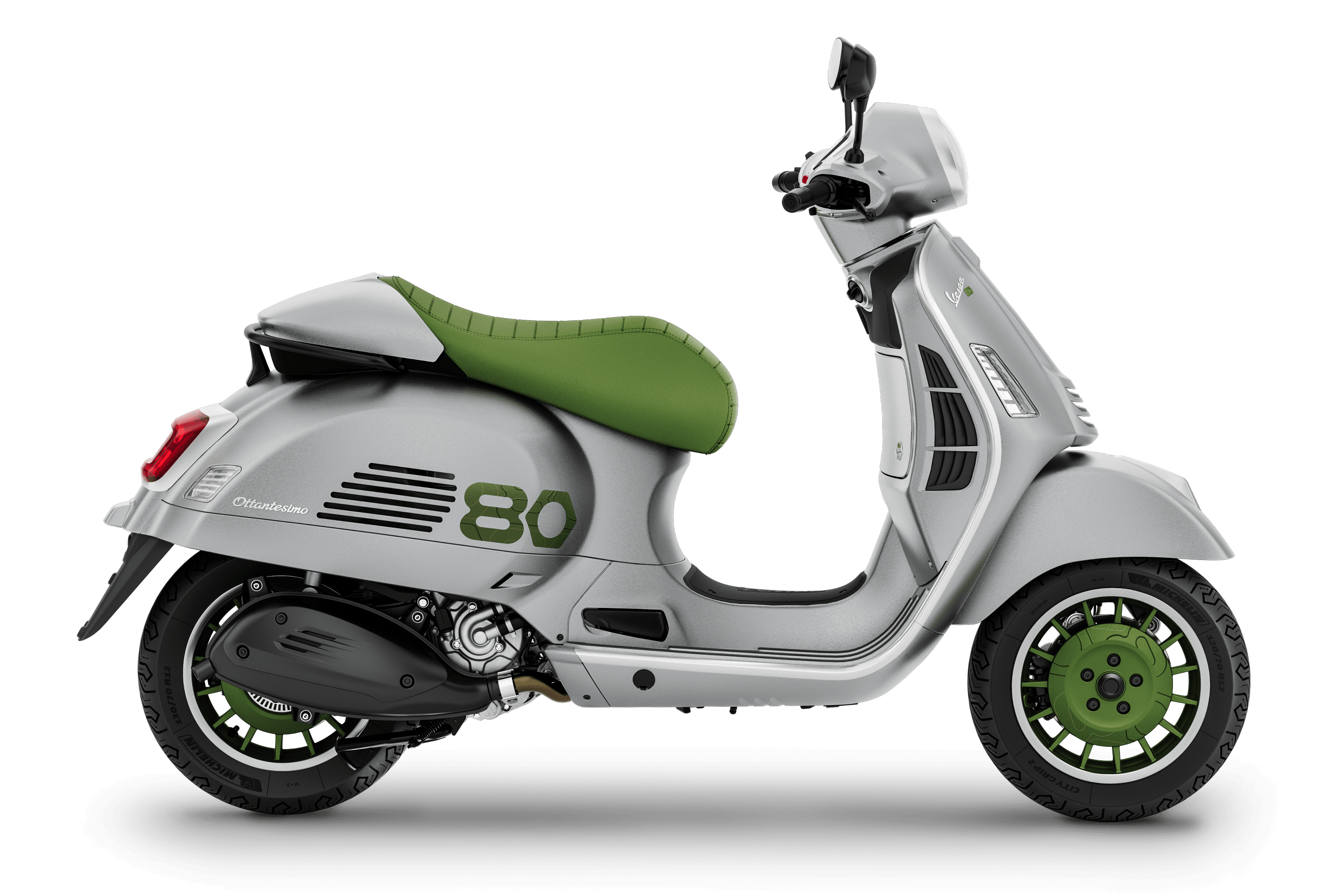 Vespa Edizione Ottantesimo 310 side profile showcasing its classic steel body design
